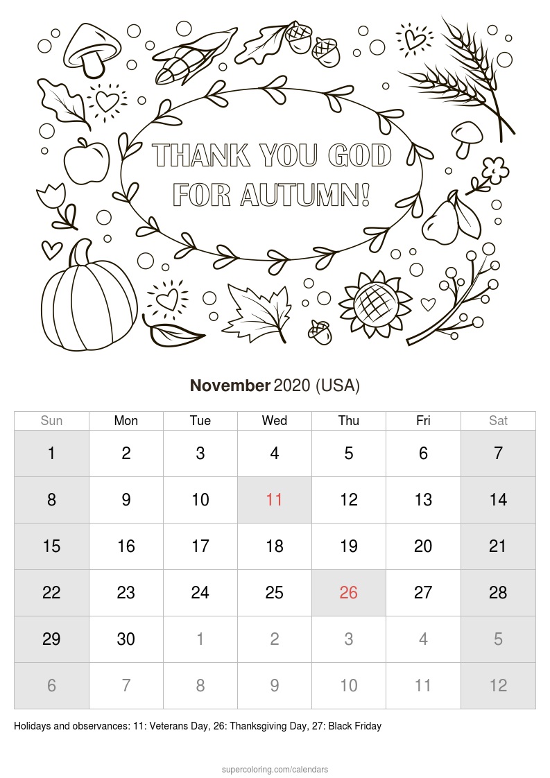 November calendar