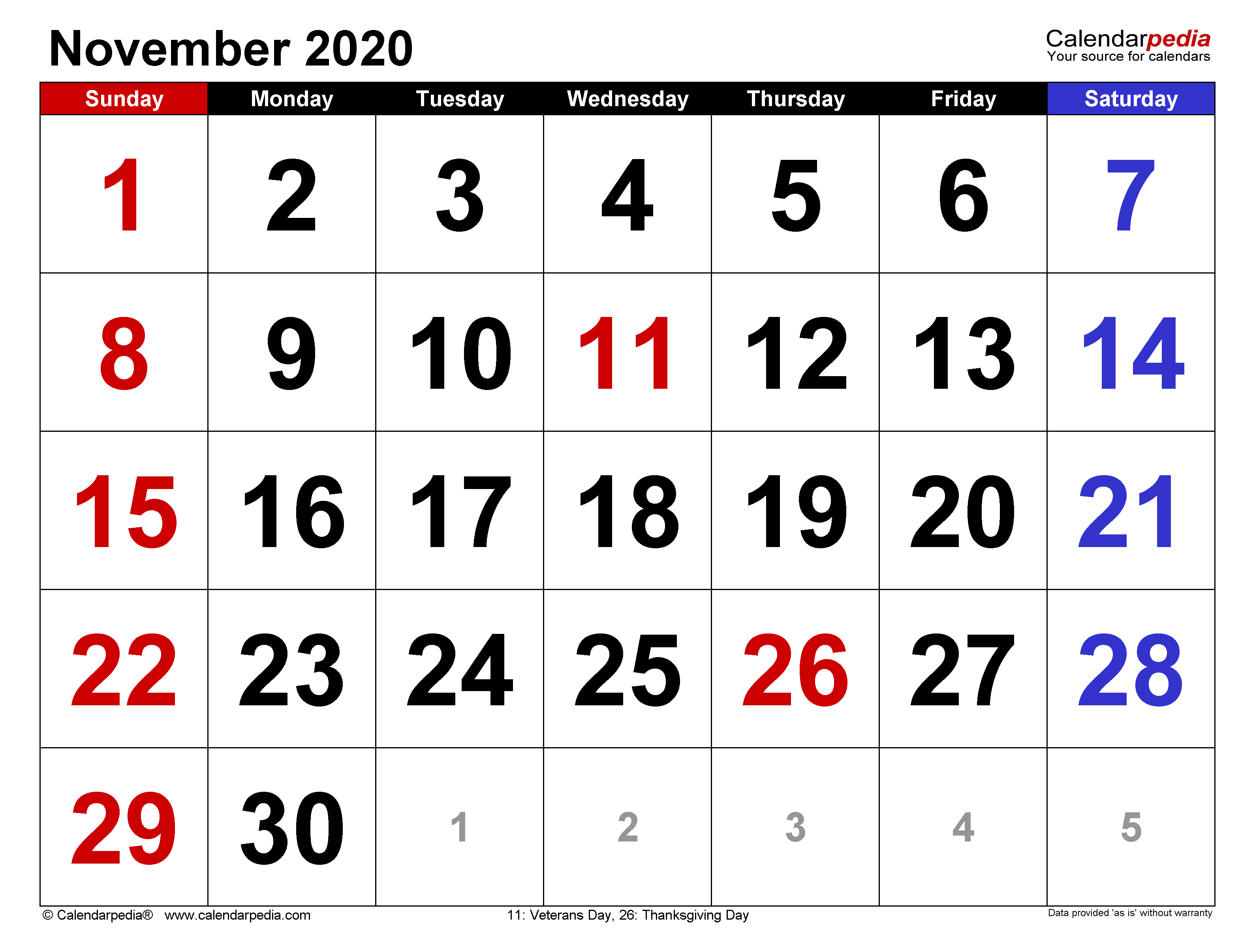 November calendar templates for word excel and pdf