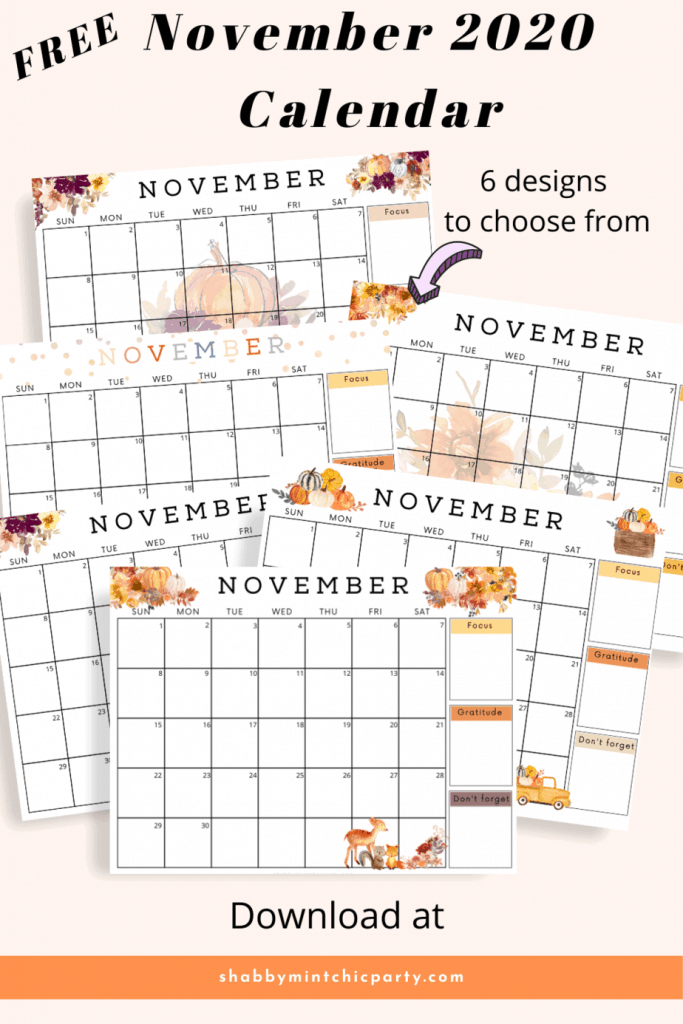 Free printable november calendar shabby mint chic party