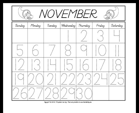 Free printable november dated calendar coloring page â the art kit