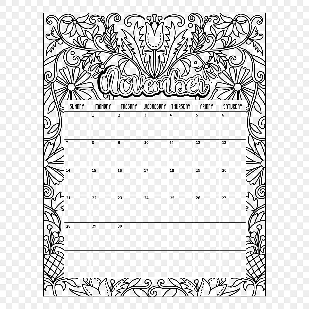 November calendar white transparent black and white november coloring card calendar car drawing ring drawing color drawing png image for free download