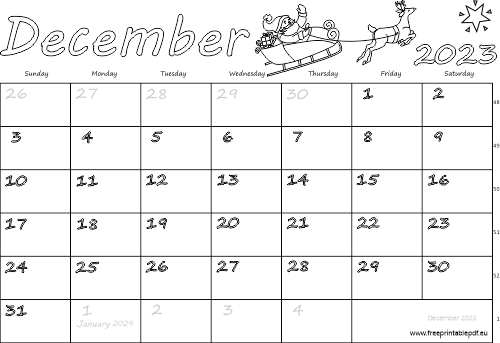 December usa calendar free printable pdf
