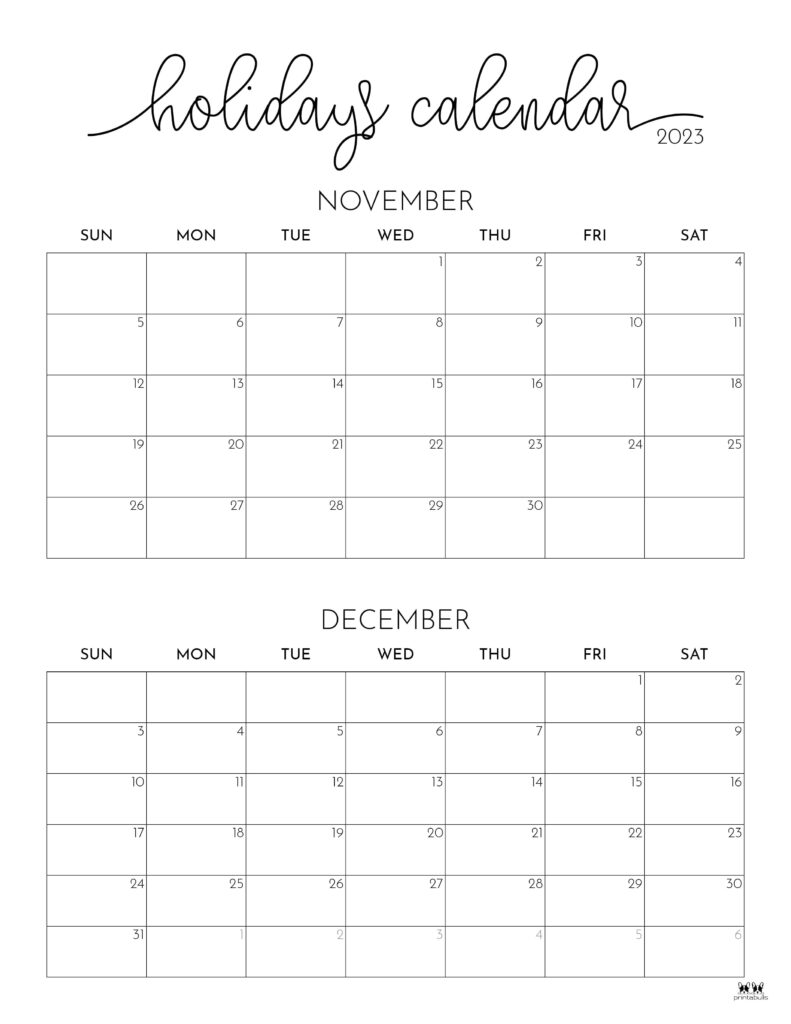 November december calendars