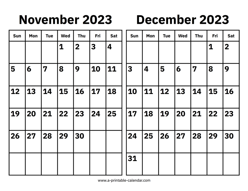 November and december calendar