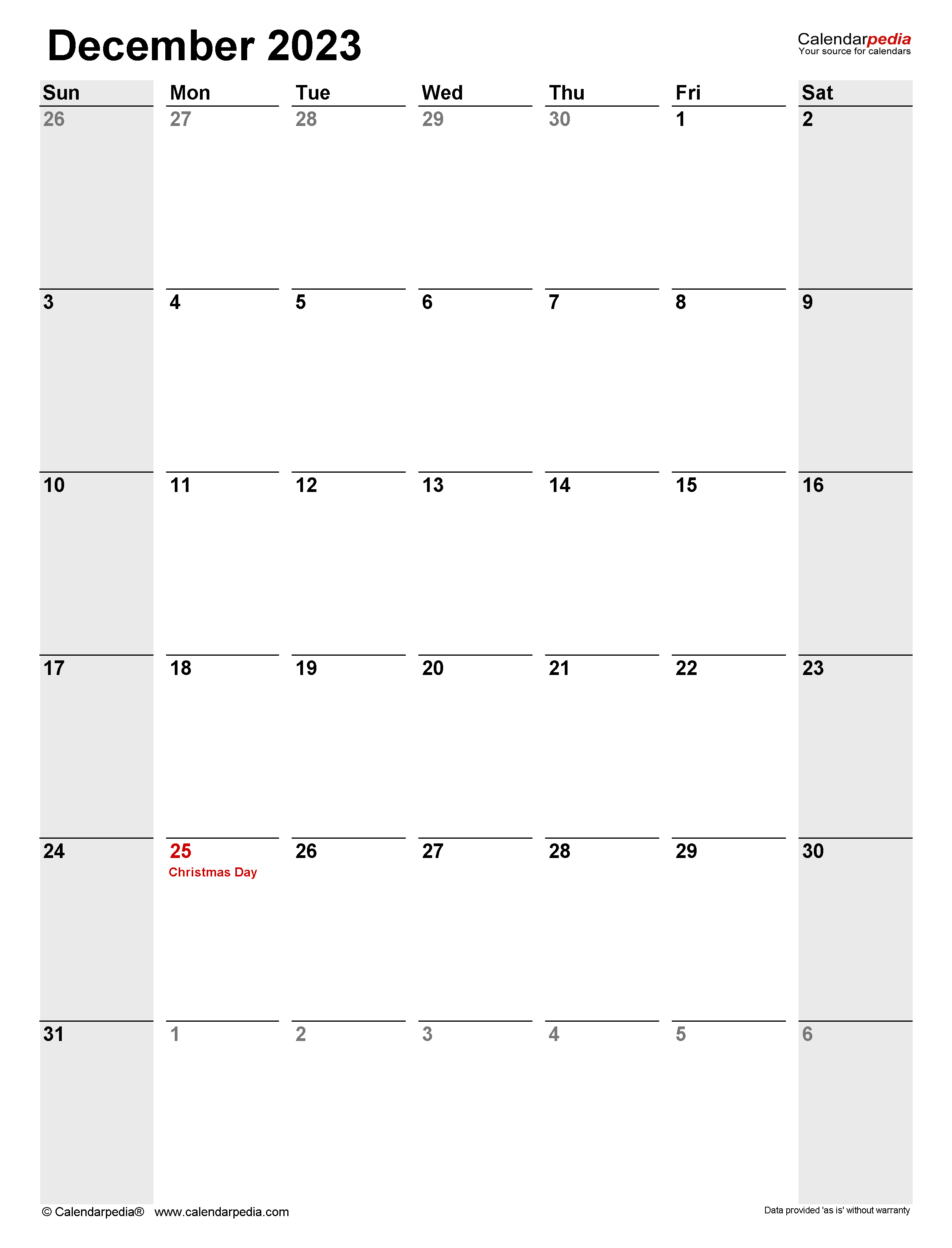 December calendar templates for word excel and pdf