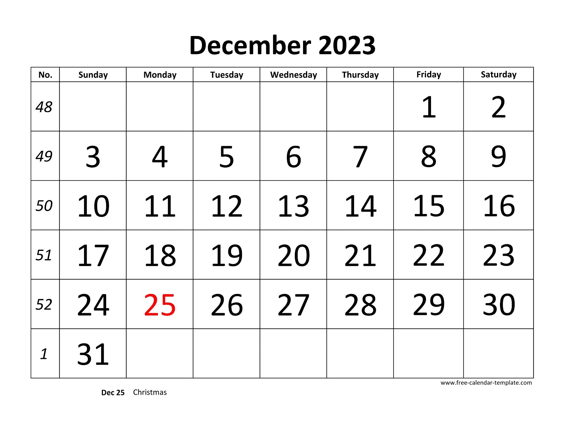 December free calendar tempplate free