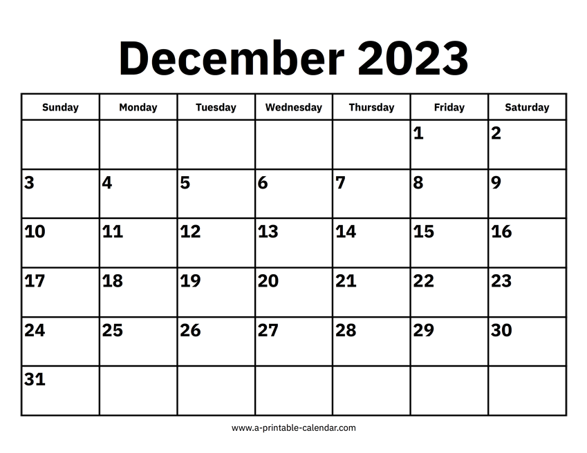 December calendars â printable calendar