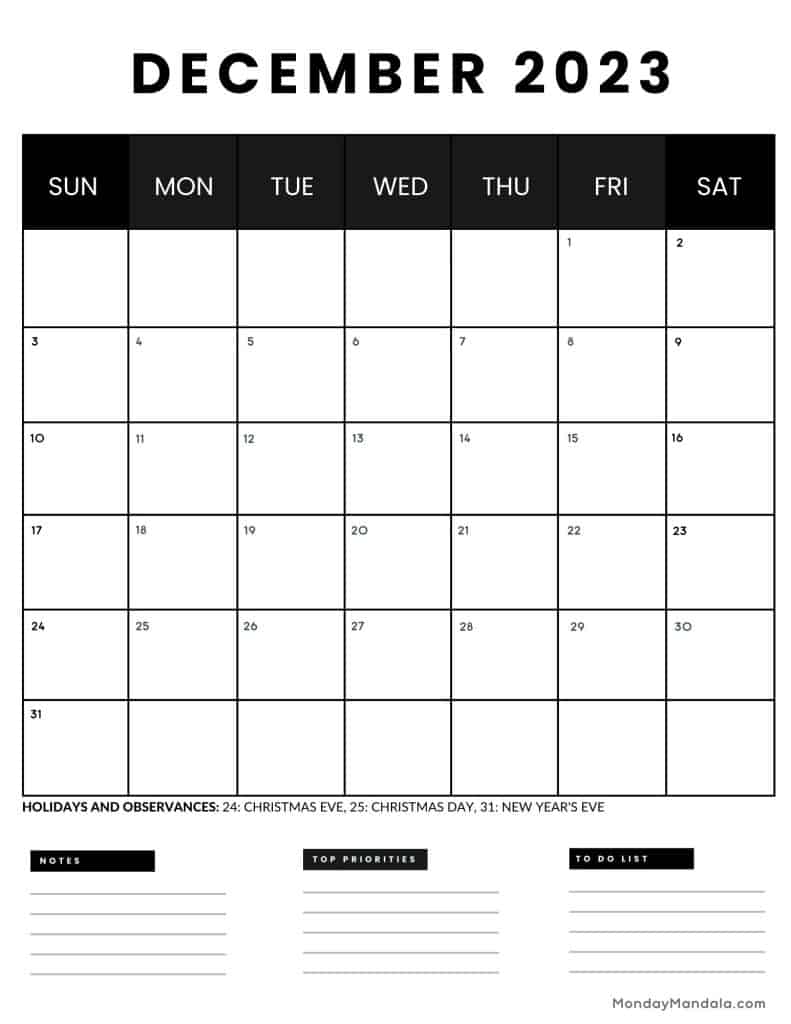 December calendar free pdf printables