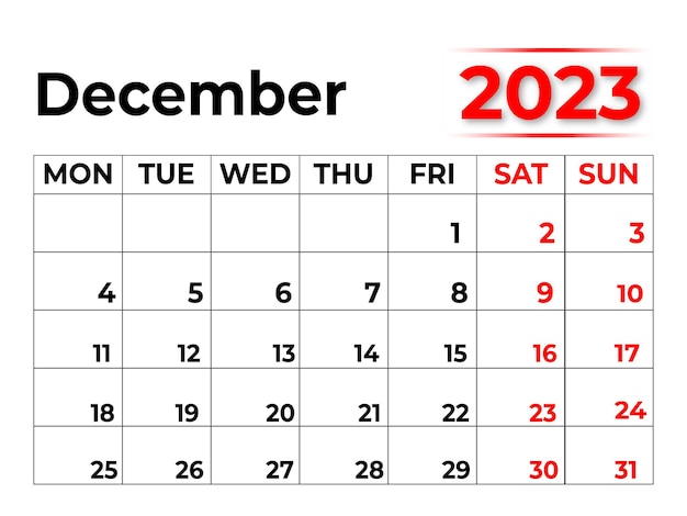 Premium vector monthly calendar for december with very clean look