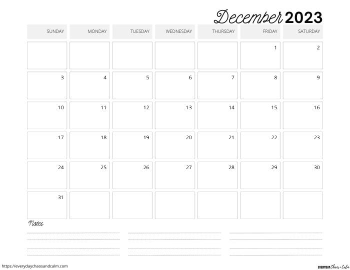 Free printable december calendars