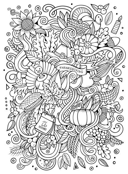 Cartoon vector handdrawn doodle thanksgiving sketchy design stock illustration