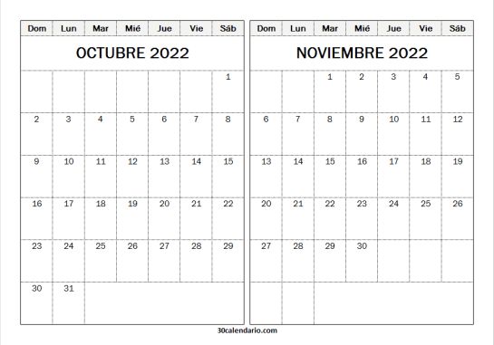 Imprimir calendario gratis octubre a noviembre