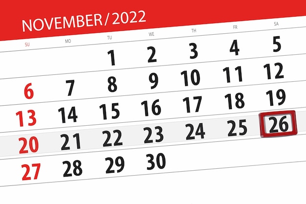 Premium photo calendar deadline day month page organizer date november saturday number