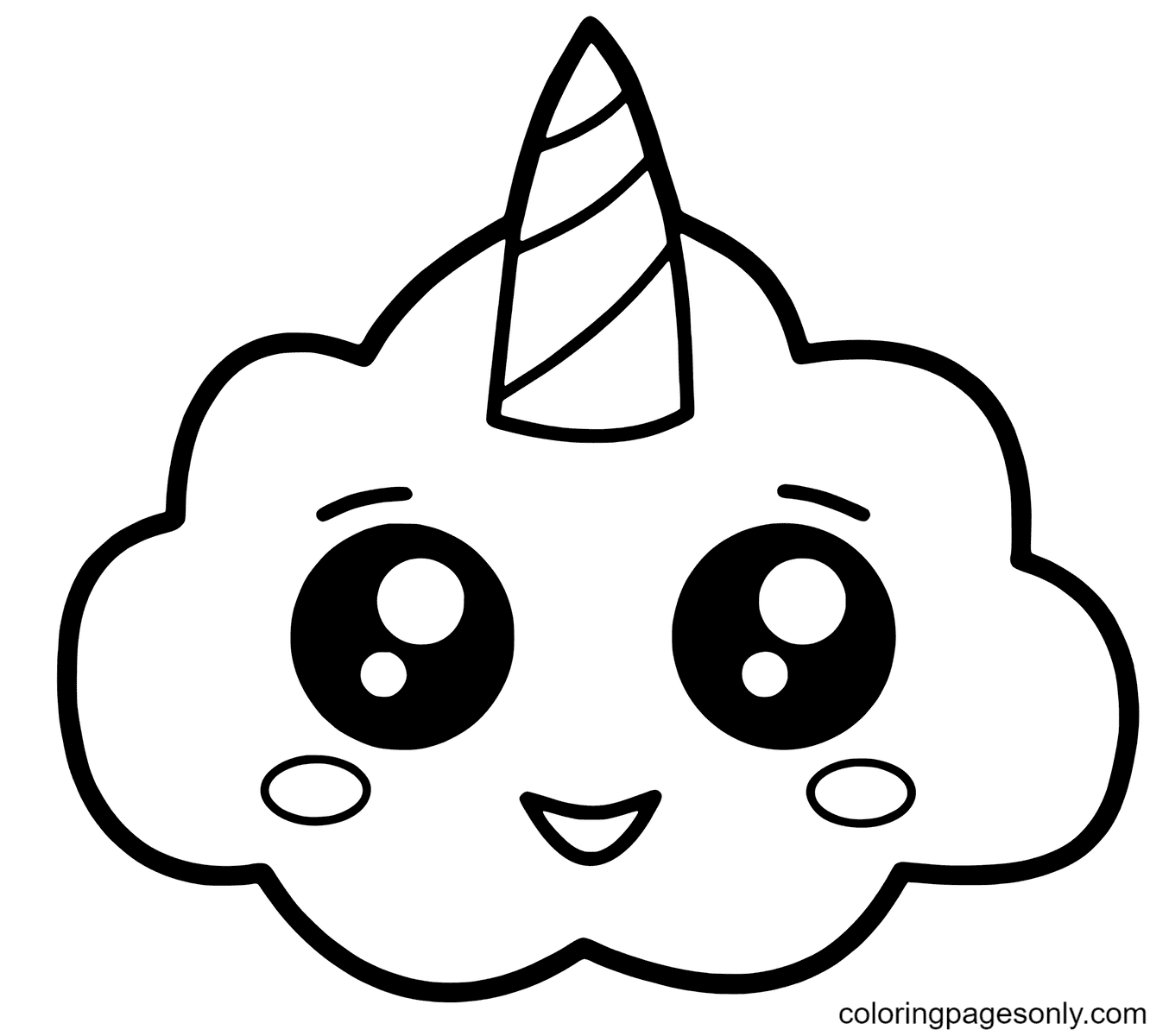 Dibujo de unicornio nube kawaii para colorear