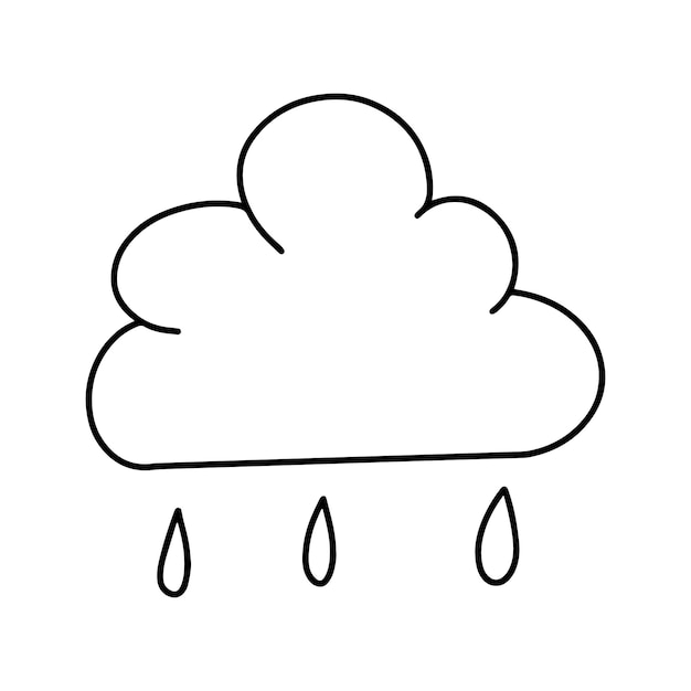 Premium vector cloud with falling raindrops weather conditions doodle linear cartoon coloring