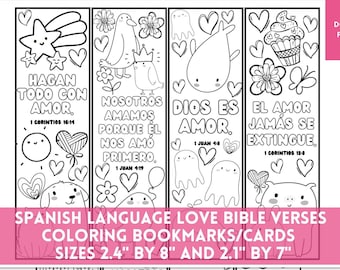 Color your bookmarks spanish love bible verses cute animals espanol christian scripture coloring cards gift tags party craft pdf download now