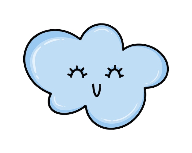 Premium vector smiling cloud with closed eyes and eyelashes weather phenomena cartoon doodle linear coloring