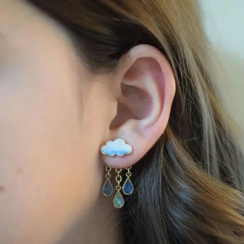 Cute rainy cloud earrings drop oil ear jewelry tassel