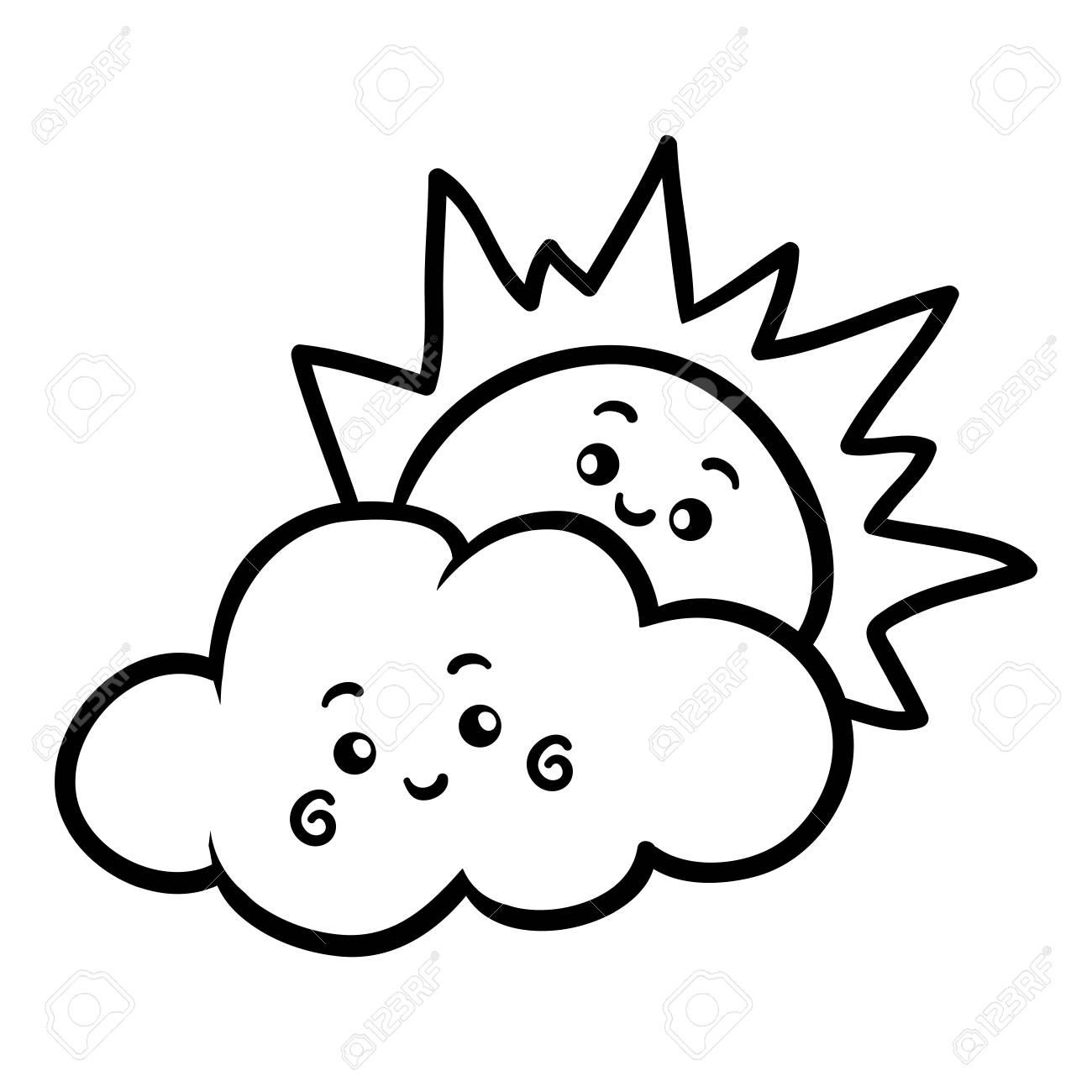 Coloring book for children sun and cloud with a cute face royalty free svg cliparts vectors and stock illustration image