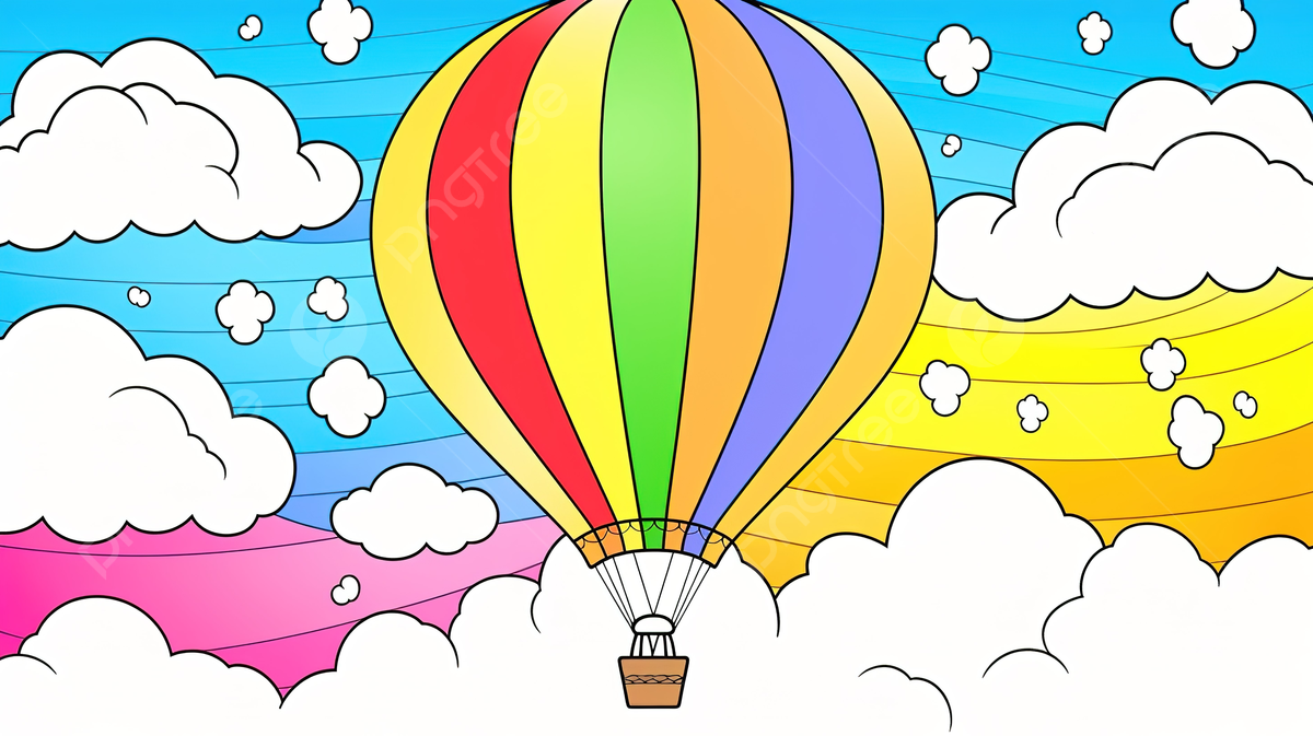 Fondo pãginas para colorear de un globo aerostãtico con nub en un cielo de color brillant fondo globo para colorear imagen globo globos de color imagen de fondo para dcarga gratuita