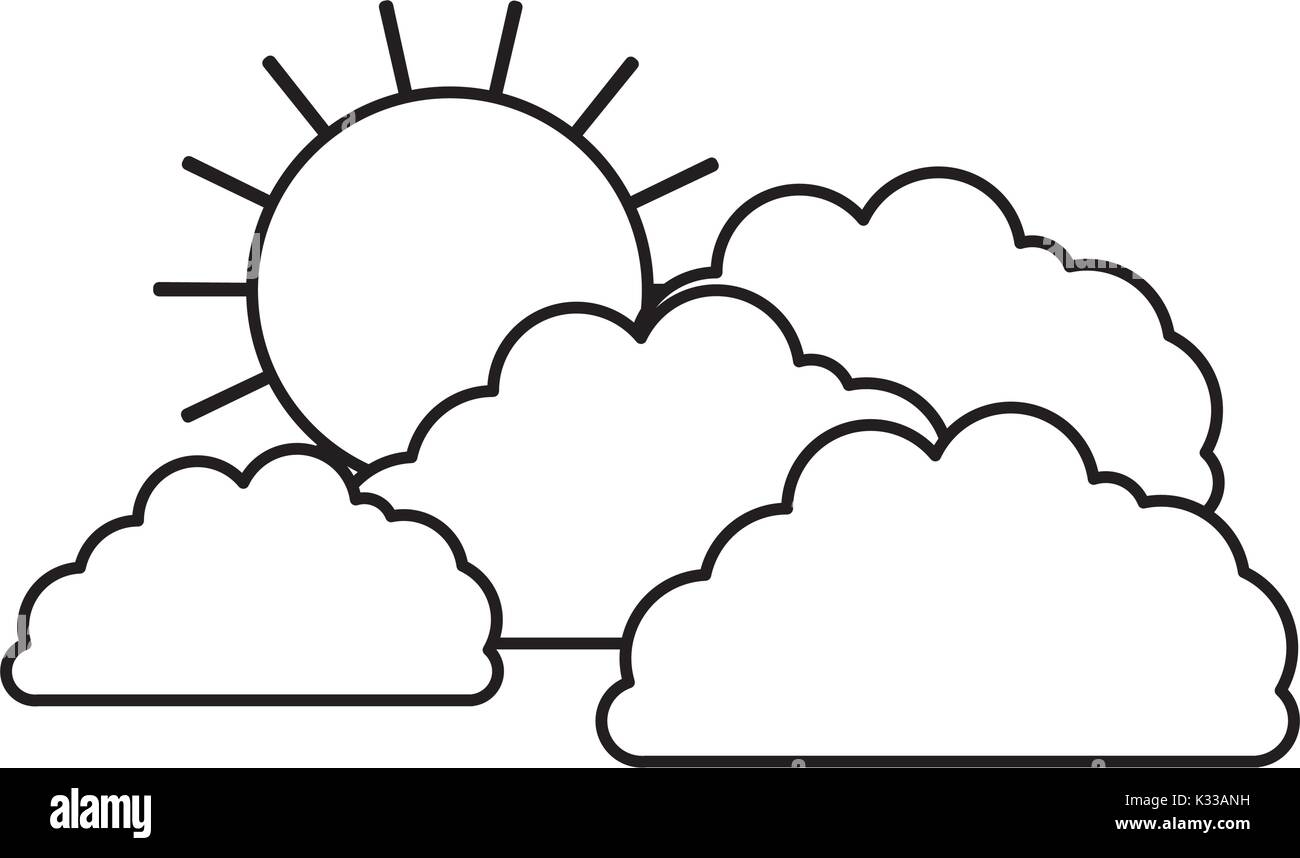 Clouds with sun in sketch silhouette on white background stock vector image art