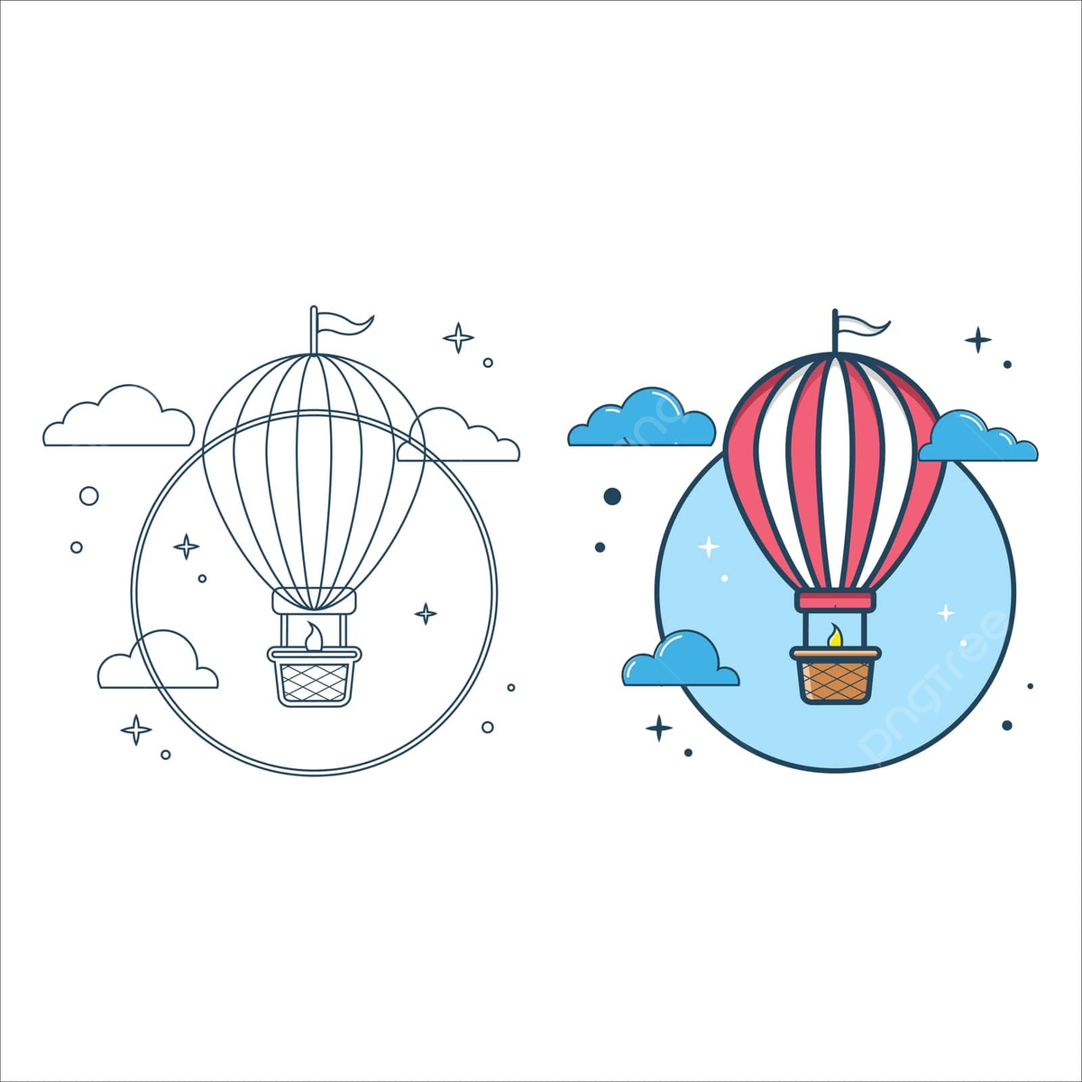 Pãgina para colorear de globo aerostãtico volando con nub vector png divertida niãos lãpiz de color png y vector para dcargar gratis