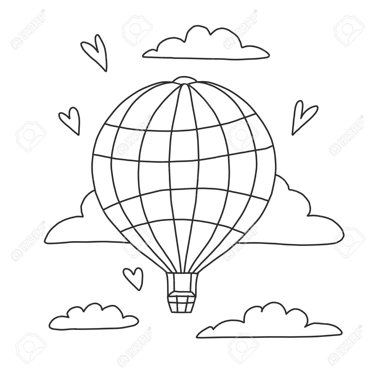 Vector coloring book for adults and children a balloon flies among the clouds spring hand drawn illustration for creativity at home spring series of coloring pages for creative drawing royalty free svg