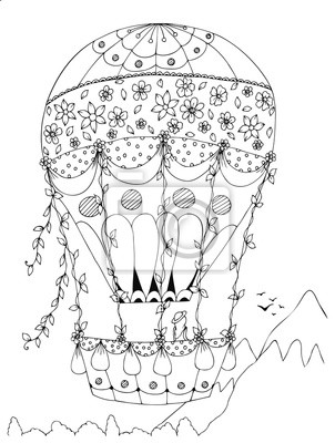 Heart shaped zentangle hot air balloon vector design for valentine â wall stickers nubes heart