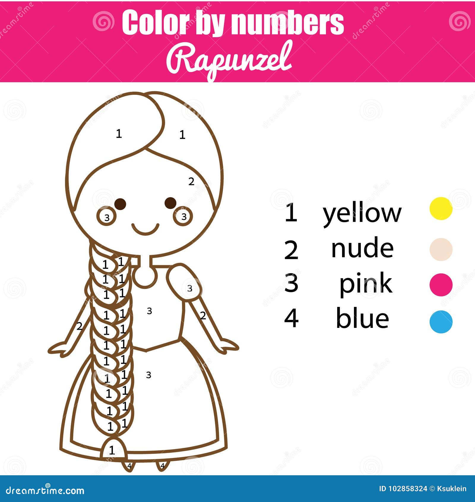 Children educational game coloring page with rapunzel princess stock vector