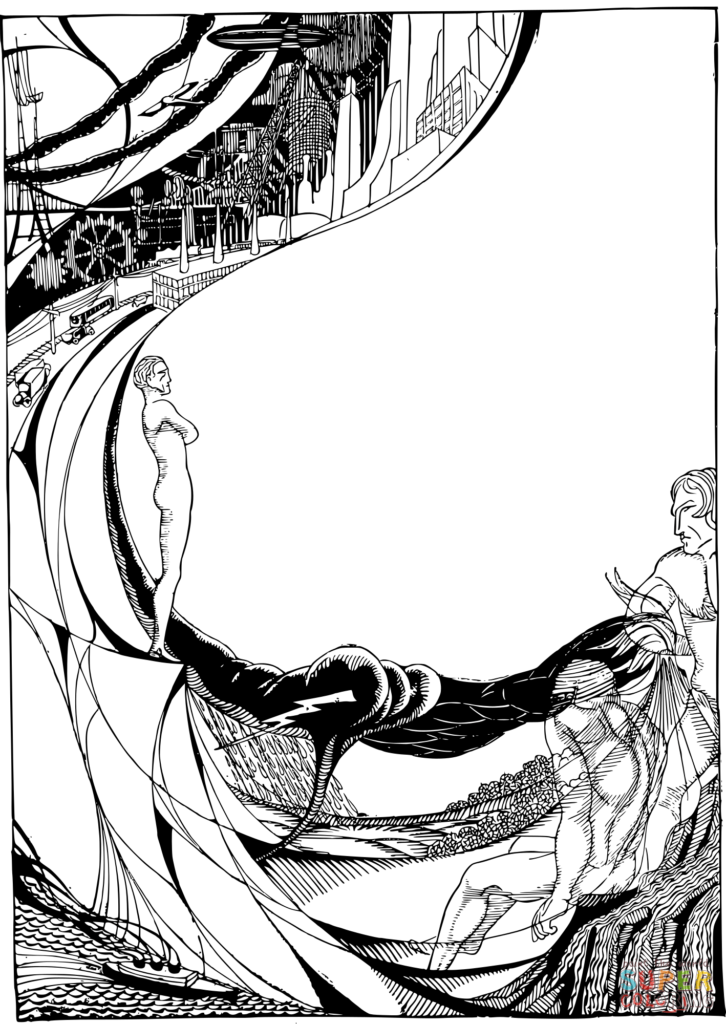 Vintage nude men science and nature frame coloring page free printable coloring pages