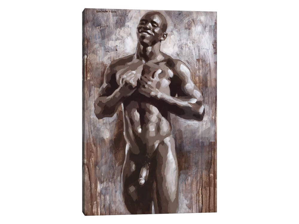 Joyful black male nude canvas wall art by douglas simonson