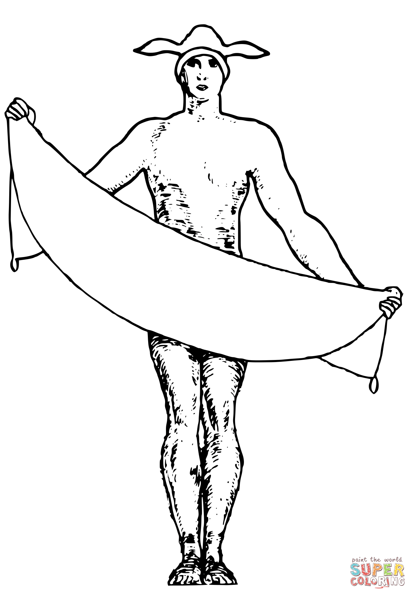 Vintage naked rabbit man with banner coloring page free printable coloring pages
