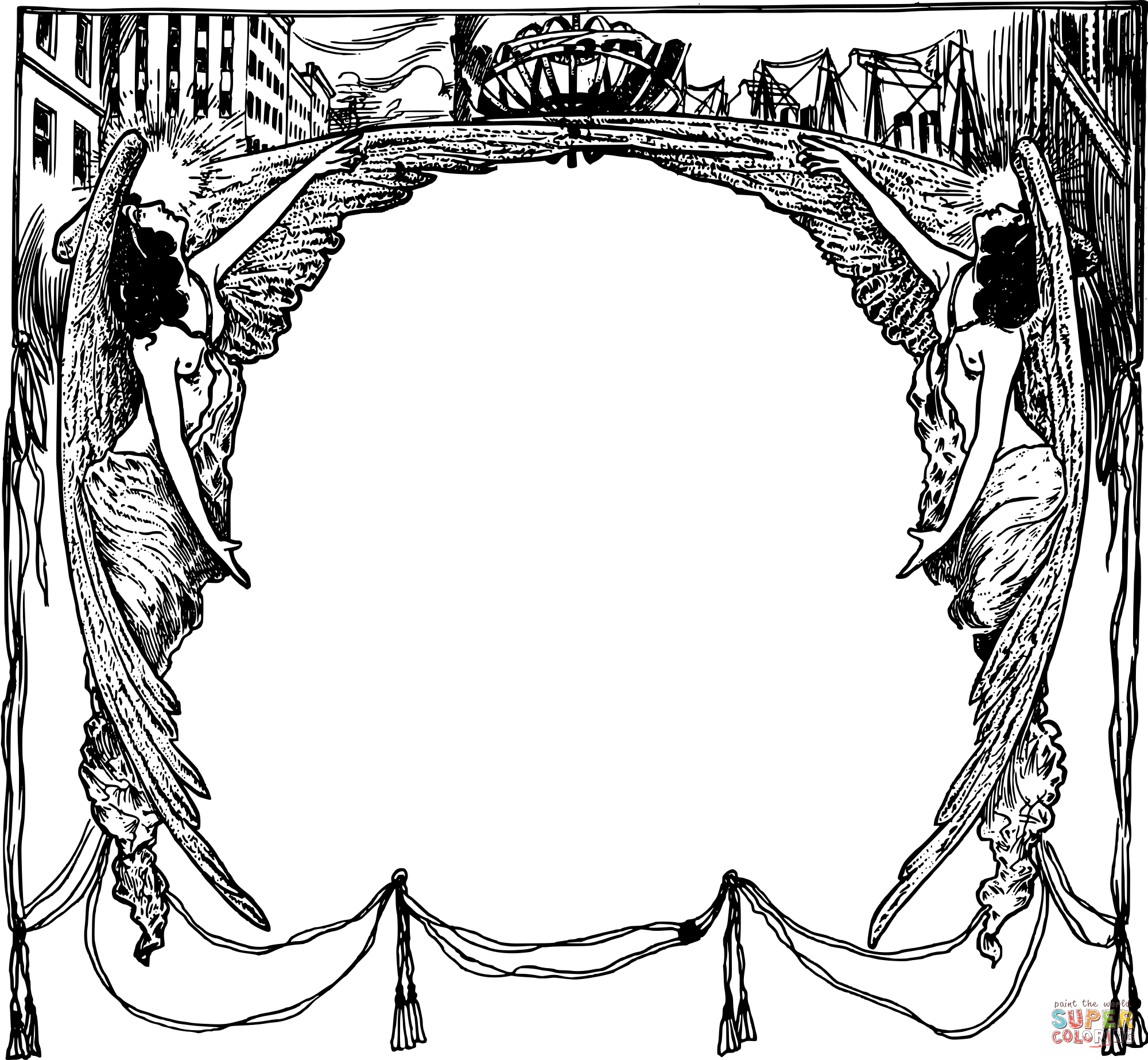 Vintage nude angel frame coloring page free printable coloring pages