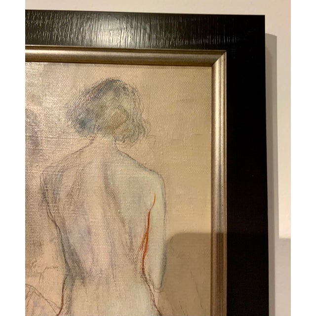 Vintage female nude mix media painting on canvas