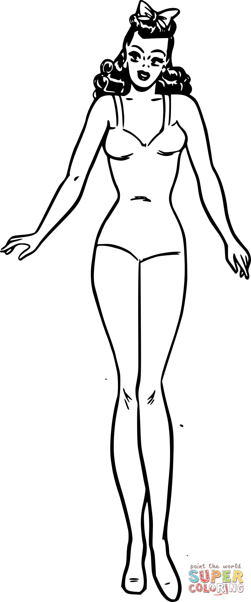 Vintage woman in underwear coloring page free printable coloring pages