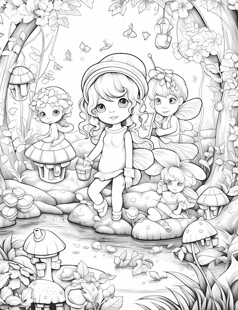 Premium ai image cute and crunchy coloring page with magical chicken nuggets in