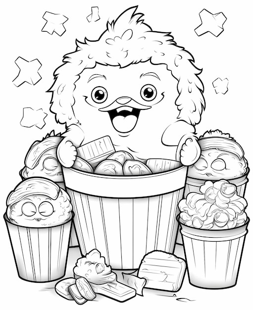 Premium ai image coloring page for kids cute smiling chicken nuggets pokemon style