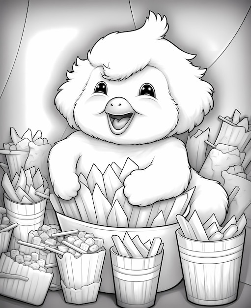 Premium ai image coloring page for kids cute smiling chicken nuggets pokemon style