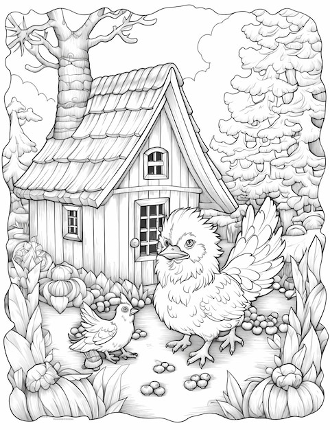 Premium ai image cute and crunchy coloring page with magical chicken nuggets in