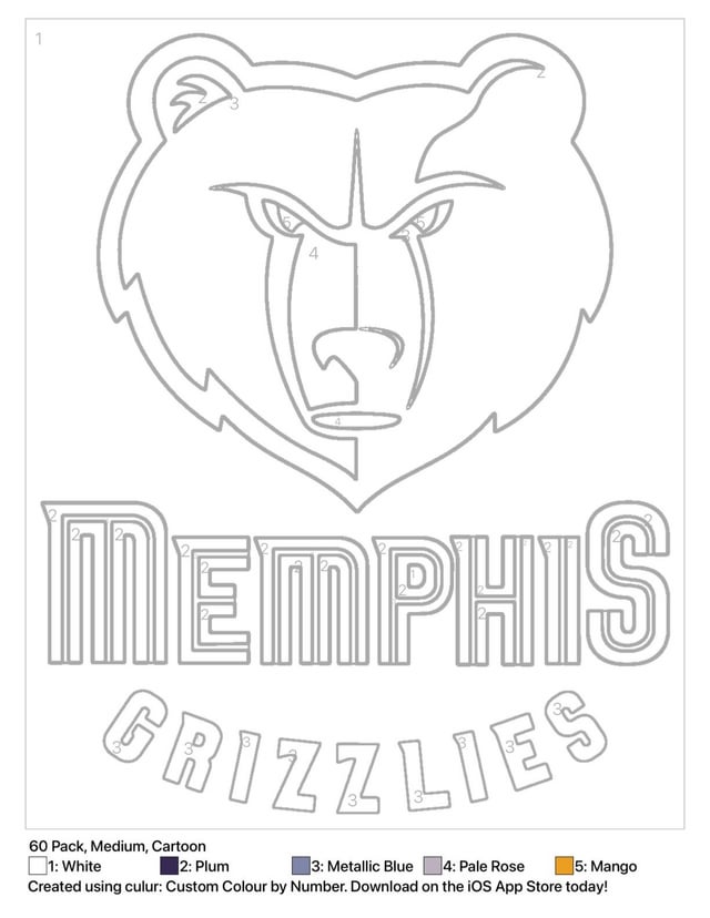 Printable color by number of the grizzlies logo great for the family rmemphisgrizzlies