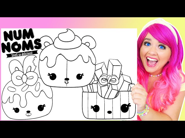 Coloring num noms cherry choco frenchie fries candie puffs coloring pages markers pencils