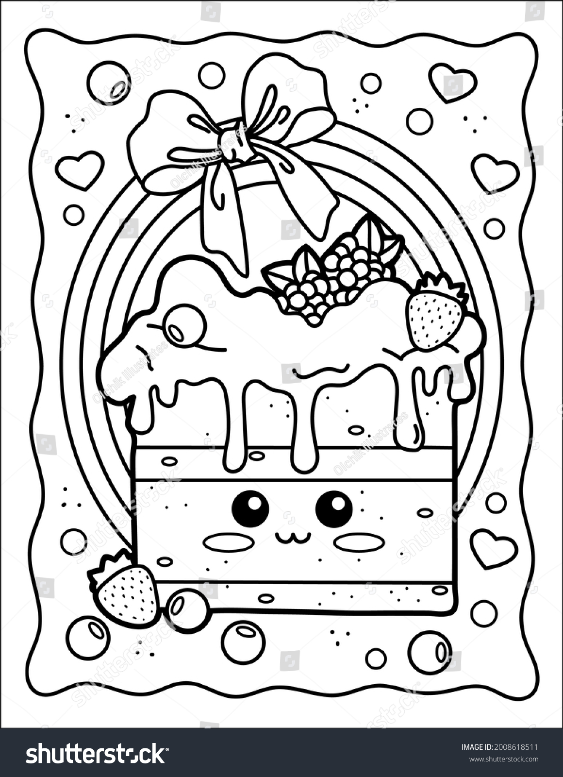 Kawaii coloring page cute cake bow stock illustration