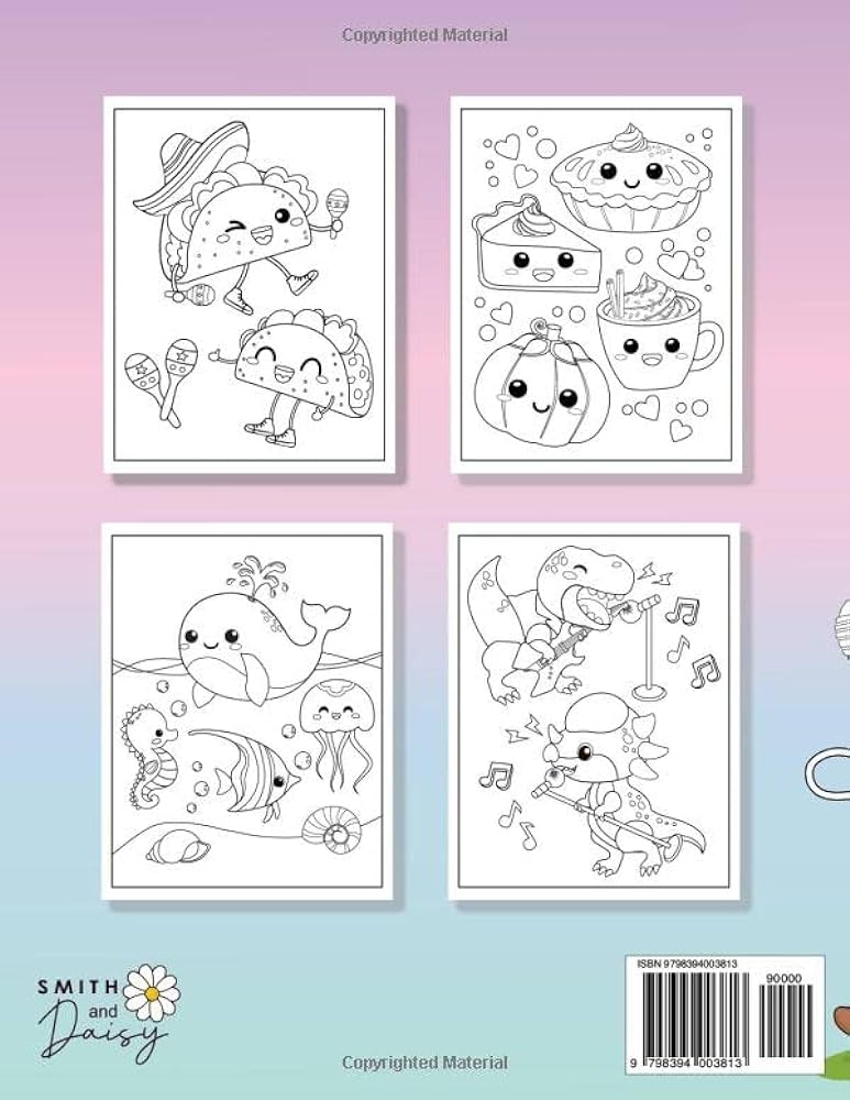 Kawaii coloring book cute and easy coloring pages with kawaii animals fast food sweet treats for kids and busy adults kawaii coloring books smith and daisy books