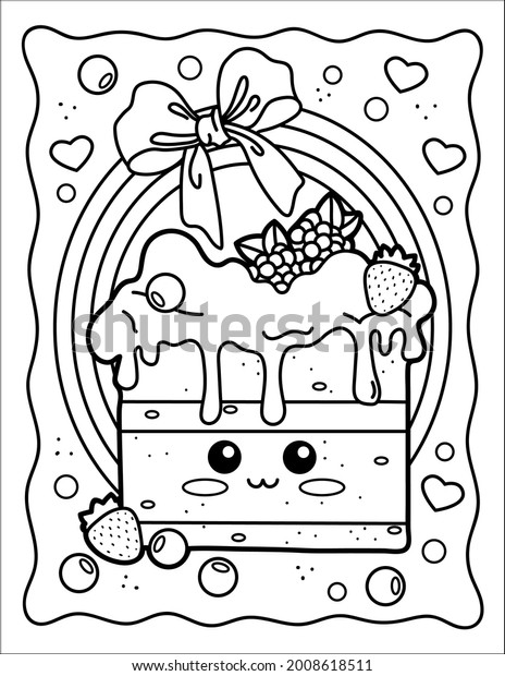 Kawaii coloring page cute cake bow stock illustration