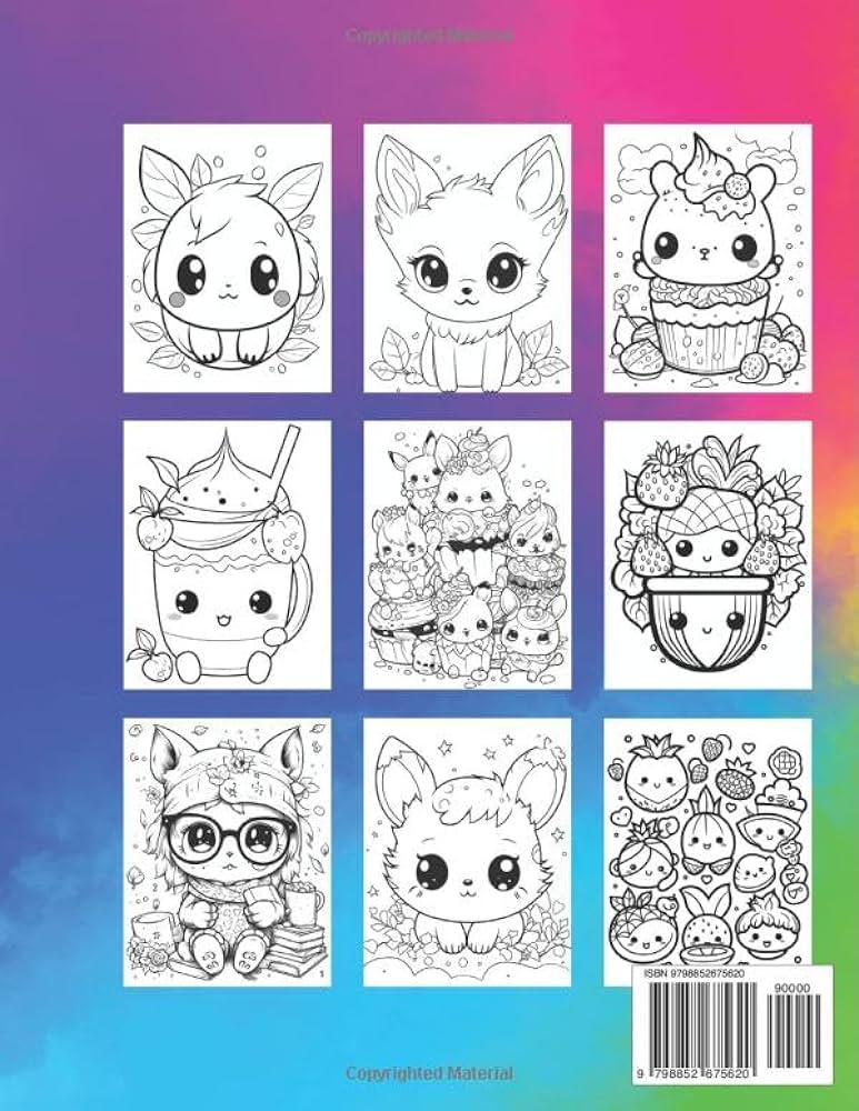 Kawaii coloring book cute and easy coloring pages with kawaii animals fast food coloring book for adults and kidsfun and relaxing designs featuring and puns cute kawaii pages to