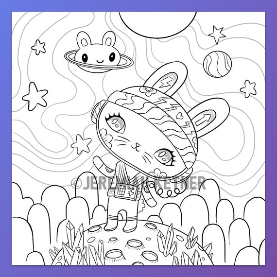 Space bunny coloring page