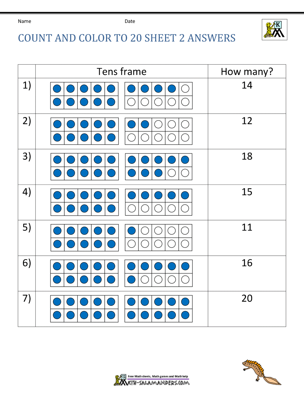 Counting to worksheets