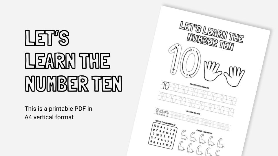 Lets learn the number ten printable coloring worksheet