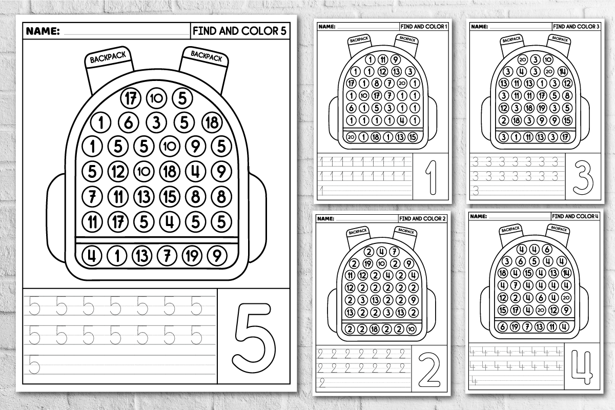 Back to school activities number recognition worksheets