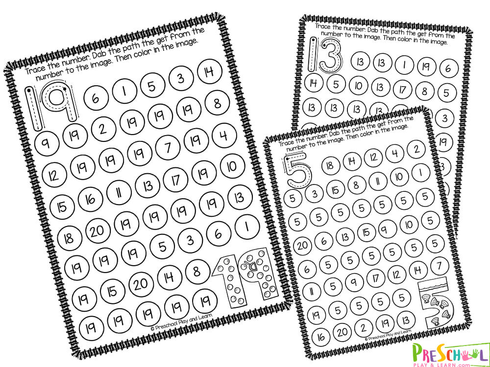 Free printable dot marker number recognition worksheets